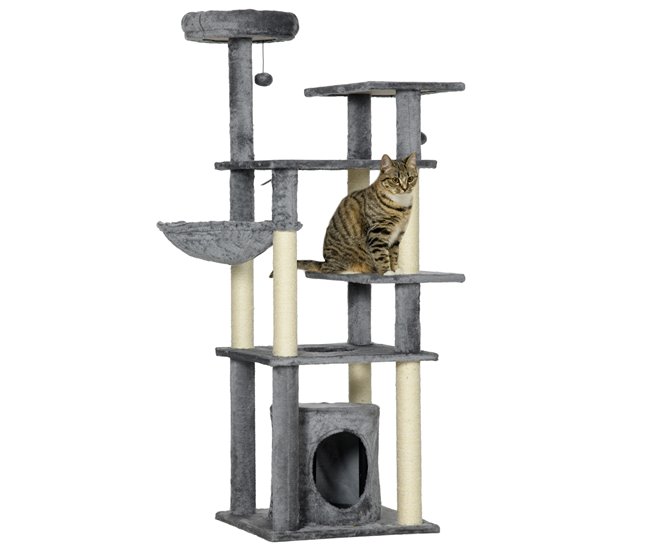 Arranhador para Gatos Aglomerado de Madeira, poliéster e Sisal Cinza