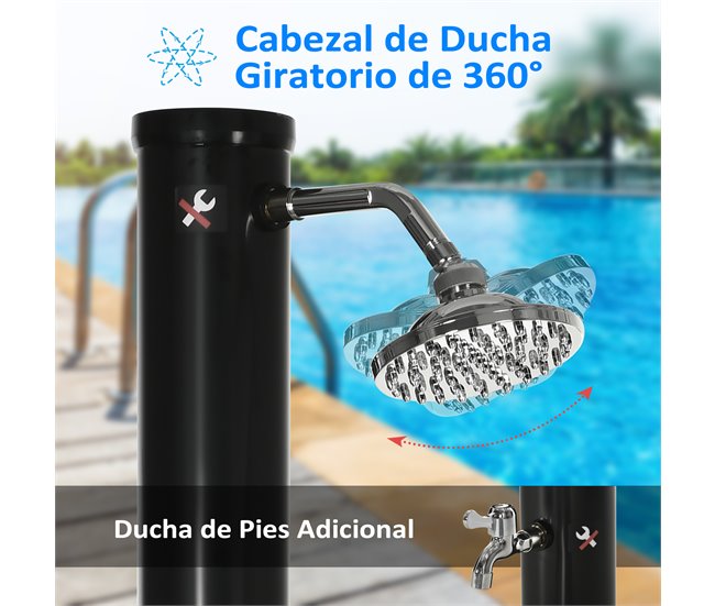 Duche Solar Exterior Liga de Zinco Outsunny Preto