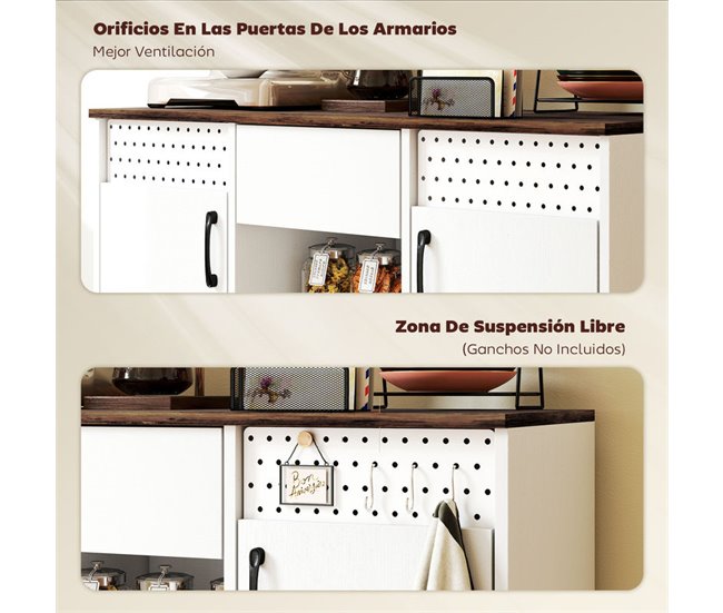 Aparador Melamina de Madeira e Metal HOMCOM Branco