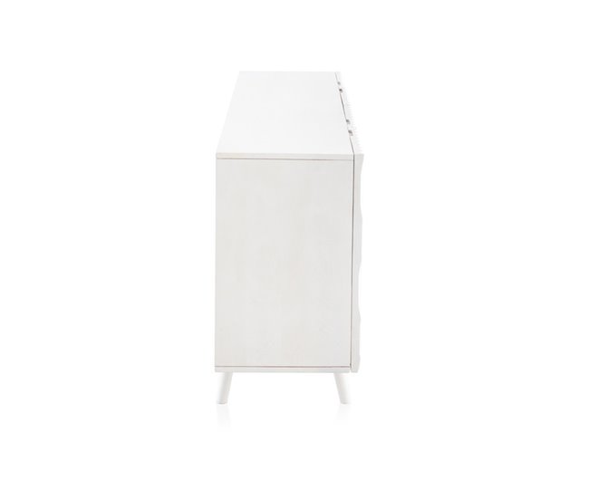 Aparador De Madeira Mango Com 4 Portas E Pés De Madeira Branco