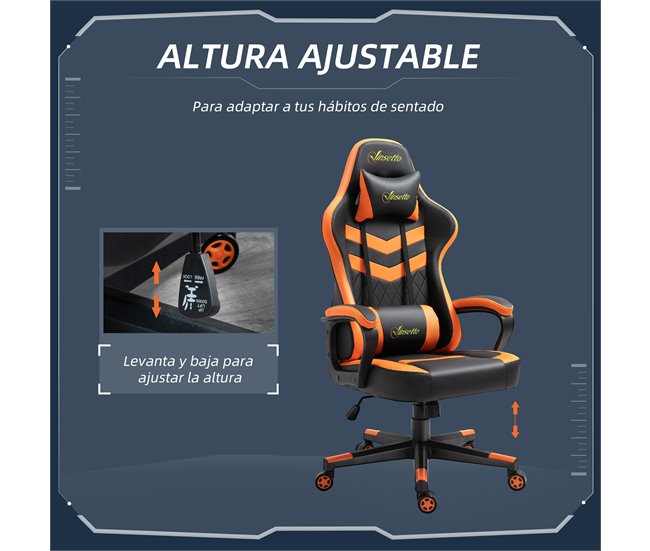 Cadeira Gaming Esponja, ABS, PVC Vinsetto Laranja