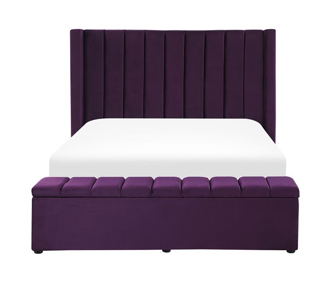 Beliani Cama com estrado Veludo NOYERS 170x247 Azul Marino