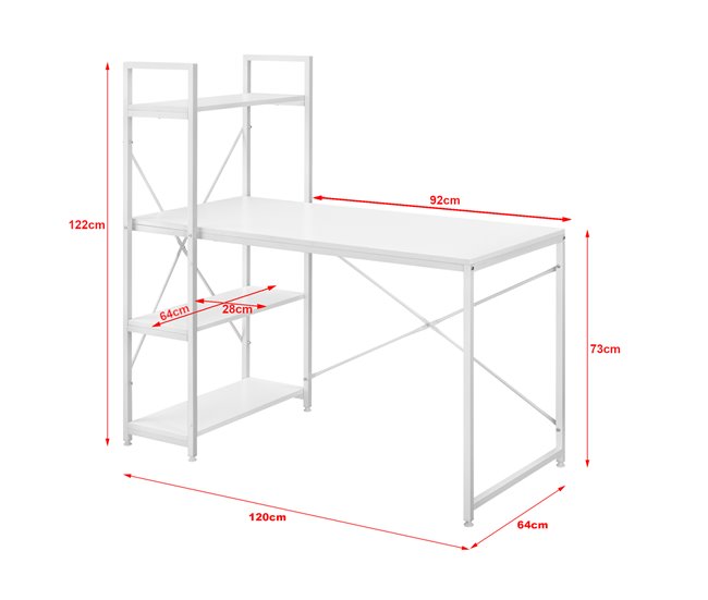 Secretária Stavanger com 4 prateleiras Metal/Aglomerado 120x64 Branco