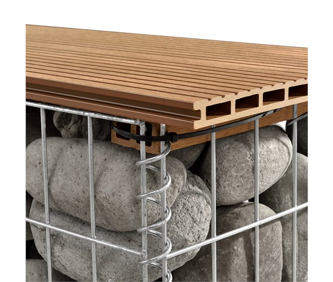 Banco de jardim gabião Friesland WPC 90x25 Castanho Claro