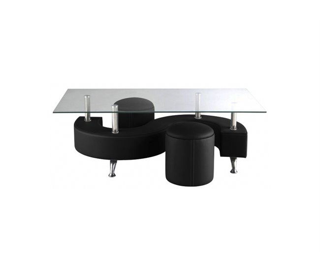 Mesa de centro com 2 puffs SOPHIA II Preto