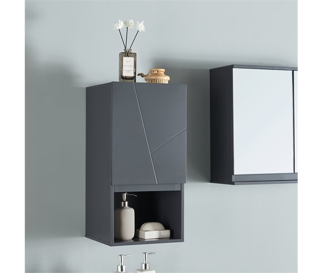 Armário de parede Overath com porta [en.casa] Cinza