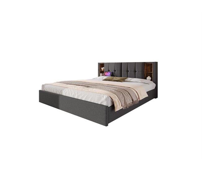 Cama de casal de linho com 4 gavetas