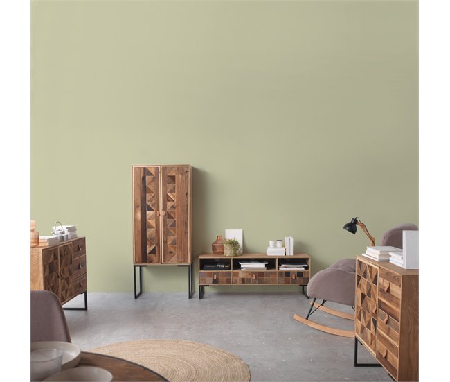 Mueble Tv Chapado Frontis De Madera Reciclada Base De Metal Natural