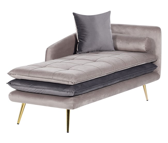 Beliani Chaise longue versão à direita Veludo GONESSE Cinza