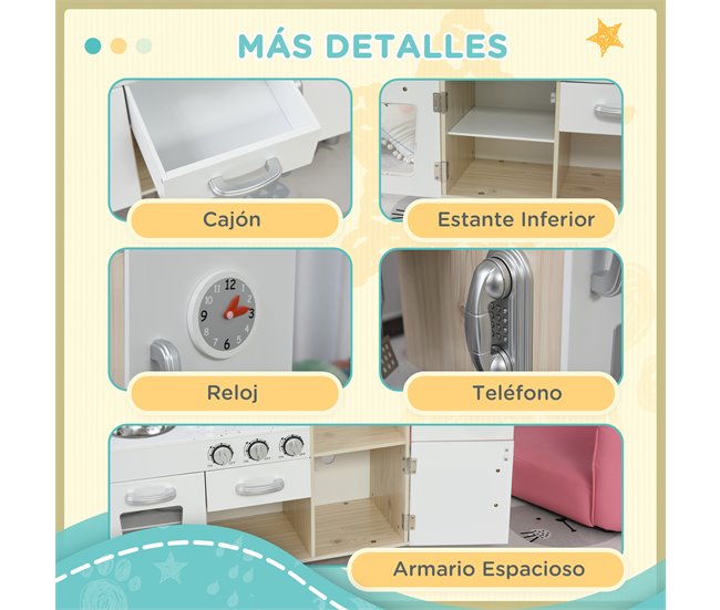 Cozinha de Madeira para Crianças Madeira de Pinho e MDF HOMCOM Branco