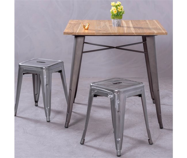 Banqueta baixa industrial em aço metálico  - Bistro AlumÍnio