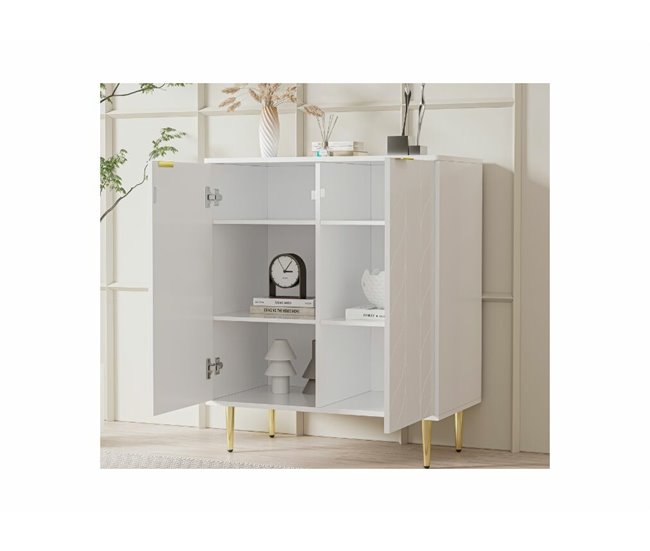 Aparador moderno com padrão floral lacado e pernas Branco