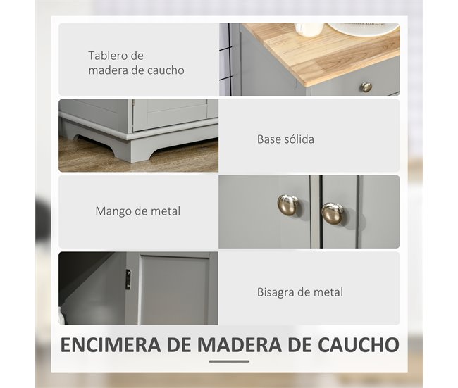 Aparador MDF e Madeira de Borracha HOMCOM, casa - cozinha Cinza