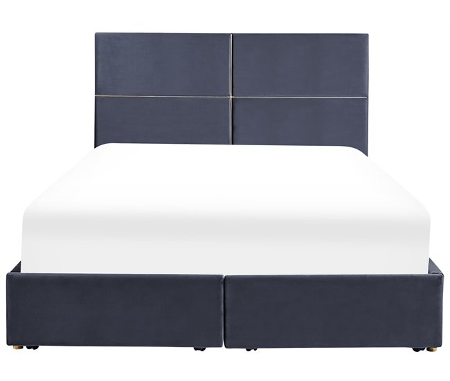 Beliani Cama com estrado Veludo VERNOYES 170x214 Preto