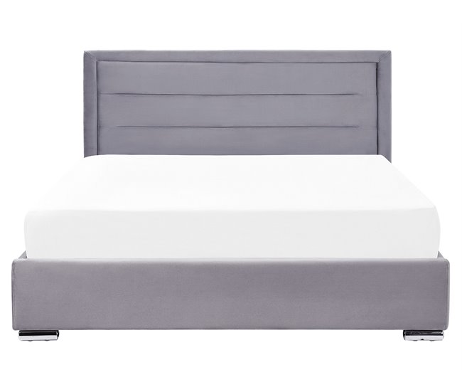 Beliani Cama com armazenamento Veludo ROUEN Cinza Escuro