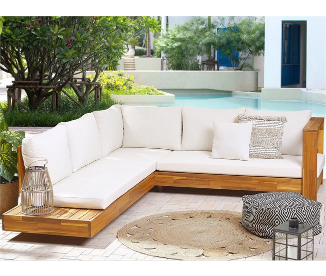 Beliani Conjunto lounge Madeira de acácia MARETTIMO Branco/ Bege