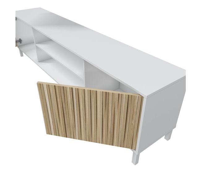 Compacto de TV 180cm branco e natural MELISS Branco/ Madeira