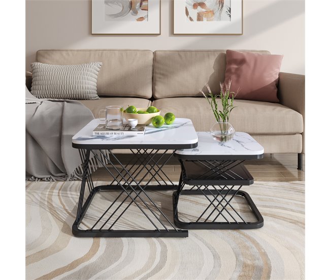 Mesa de centro, mesa de sala, mesa de sofá. 60x45 Branco/ Preto