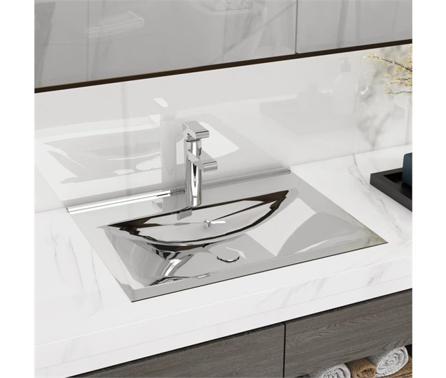 Lavatório - Lavabo - Pia de banheiro com extravasamento Prata