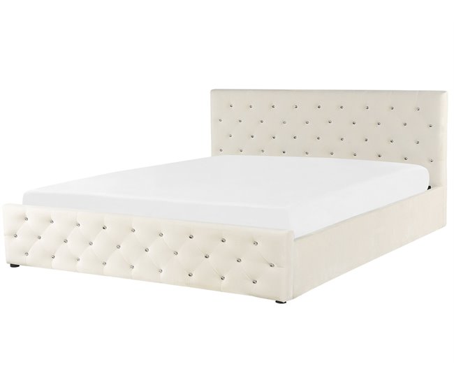 Beliani Cama com estrado Veludo AMIENS 191x217 Bege