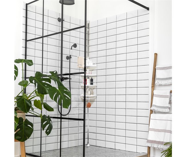 Prateleira telescópica de banheiro – 4 prateleiras ajustáveis com ganchos Branco