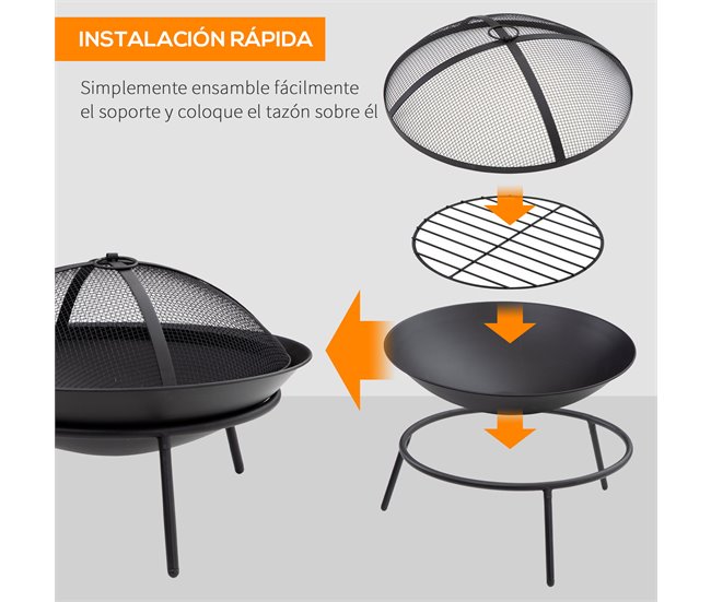 Braseiro de Exterior Metal Outsunny Preto