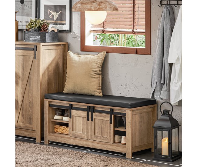 Banco para sapatos SoBuy FSR118-BR - Porta de correr de celeiro Castanho