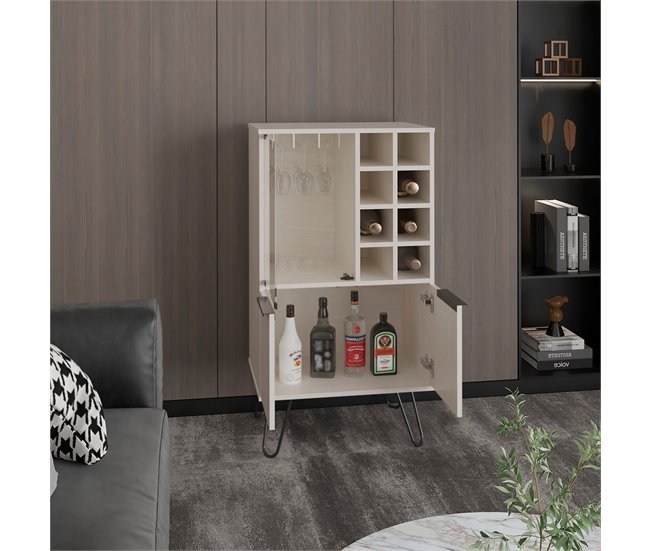 armário bar em melamina aster com 8 suportes para garrafas, 9 suportes para copos Natural
