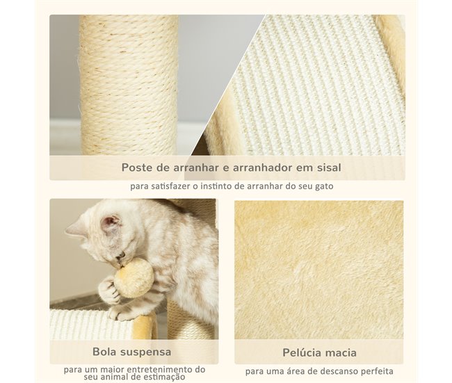 Arranhador para Gatos Aglomerado de Madeira, Pelúcia e Sisal Bege