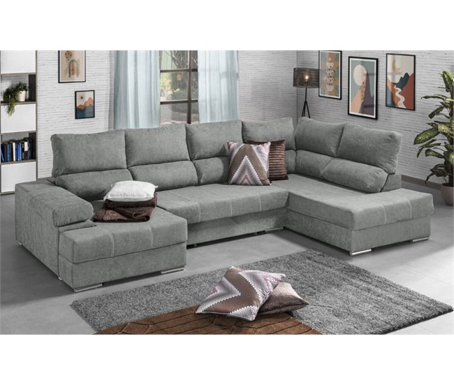 Mega Sofá Cama Chaise Longue Canto Itália 345cm Cimento