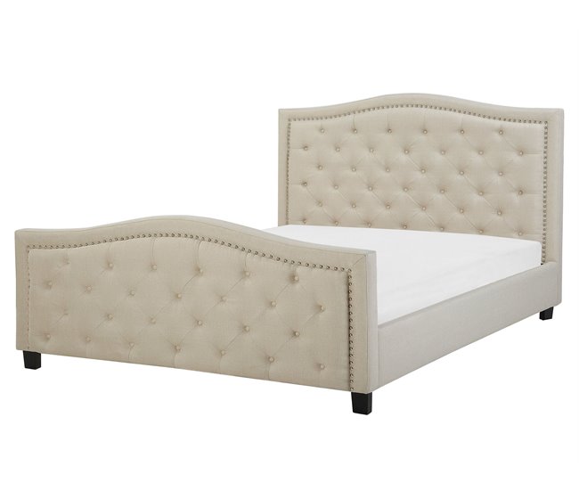 Beliani Cama com estrado Poliéster AUREL 174x216 Bege