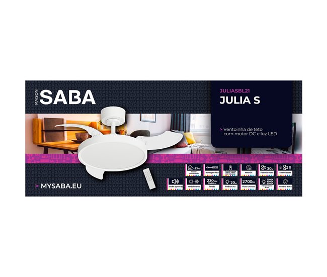Ventoinha de teto JULIA S retrátil LED com motor DC Branco