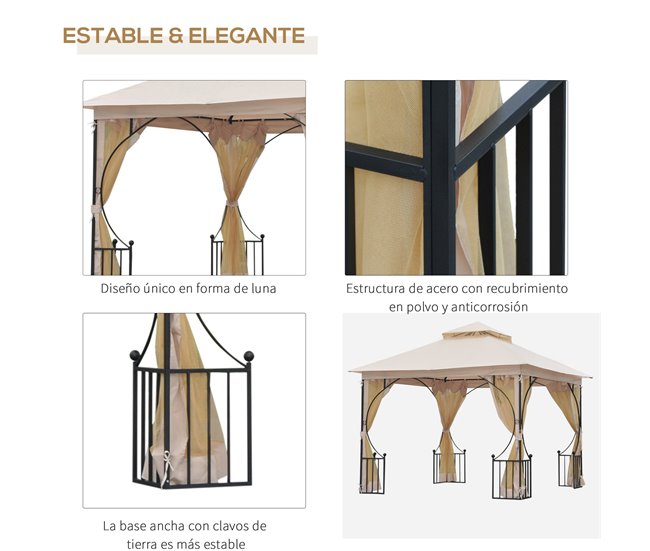 Pérgola de Jardim metal e poliéster Outsunny 295x295 Bege