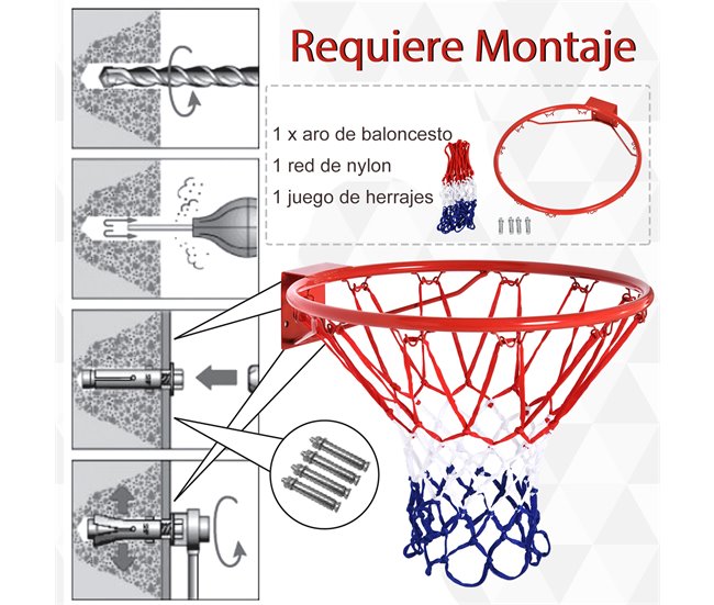 Cesta de Basquetebol Metal e Nylon HOMCOM Multicor