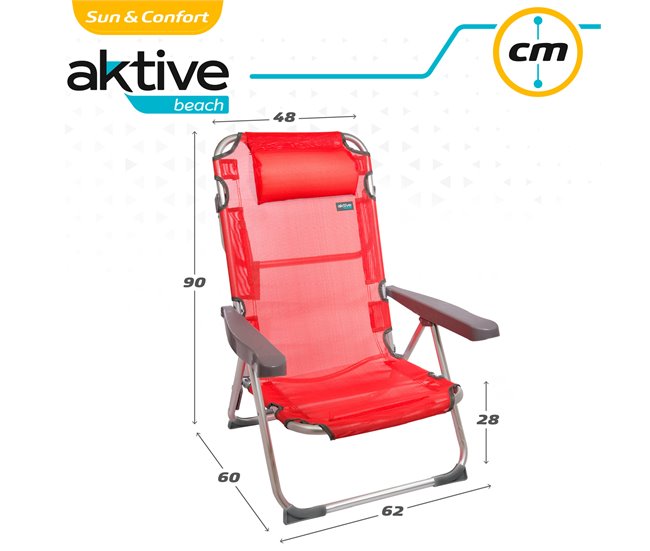 Aktive Pack poupança 2 cadeiras de praia Menorca multiposições Vermelho