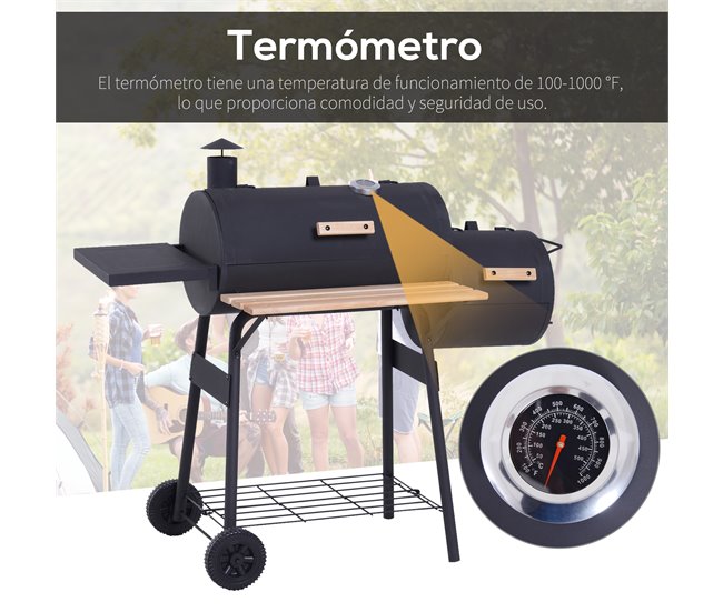 Barbecue a Carvão Aço laminado a frio e madeira Outsunny Preto
