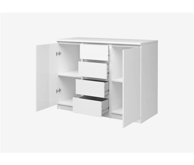 Aparador com 2 portas e 4 gavetas branco alto brilho NAIA Branco