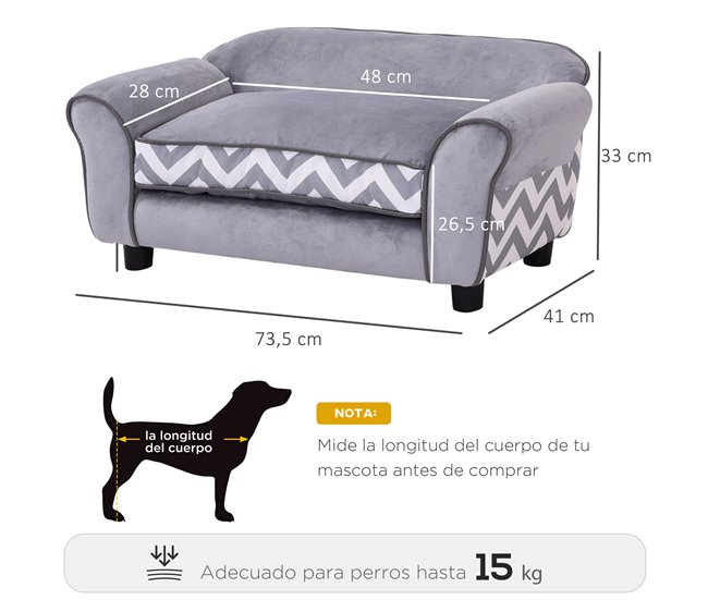 Sofá para Animal de Estimação Madeira, Esponja, PVC, Plástico Cinza