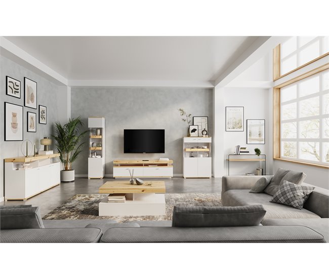 Móvel de televisão 190cm 2 gavetas CORSO Branco/ Madeira