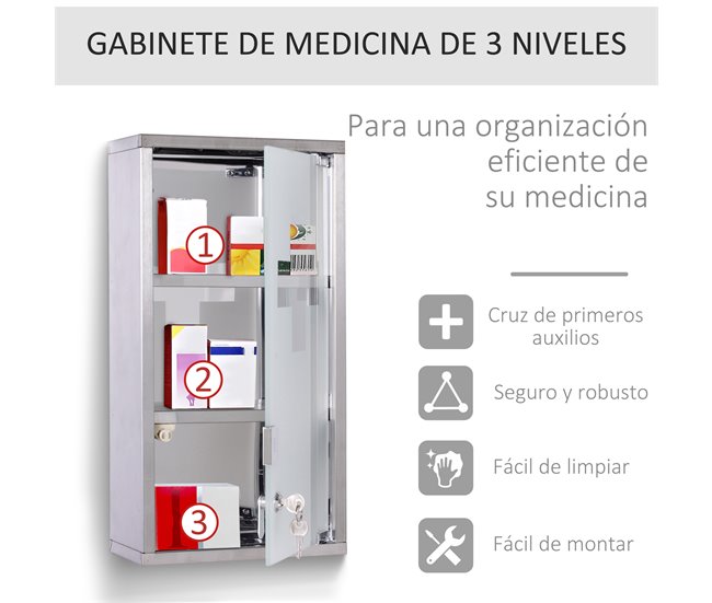 Armário de Medicamentos Aço Inoxidável HOMCOM Cinza