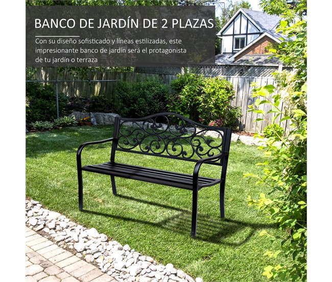 Banco de Jardim Aço e Ferro Fundido Outsunny Preto