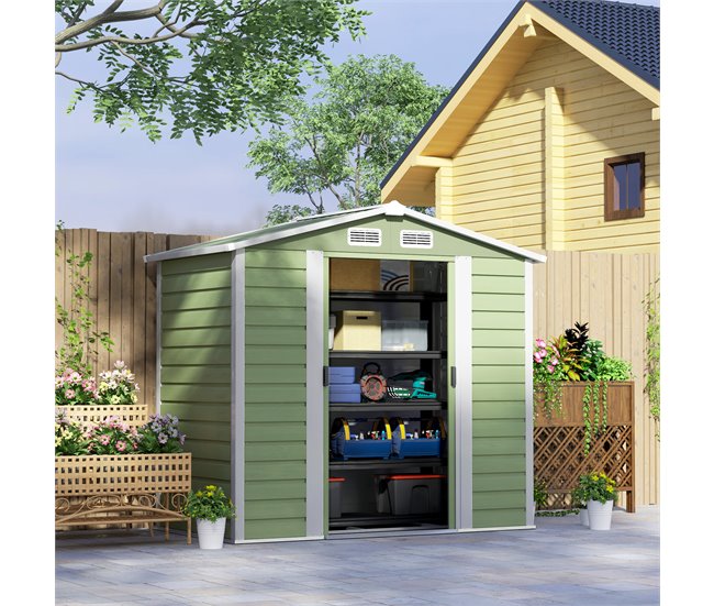 Abrigo de Jardim Aço Galvanizado Outsunny Verde