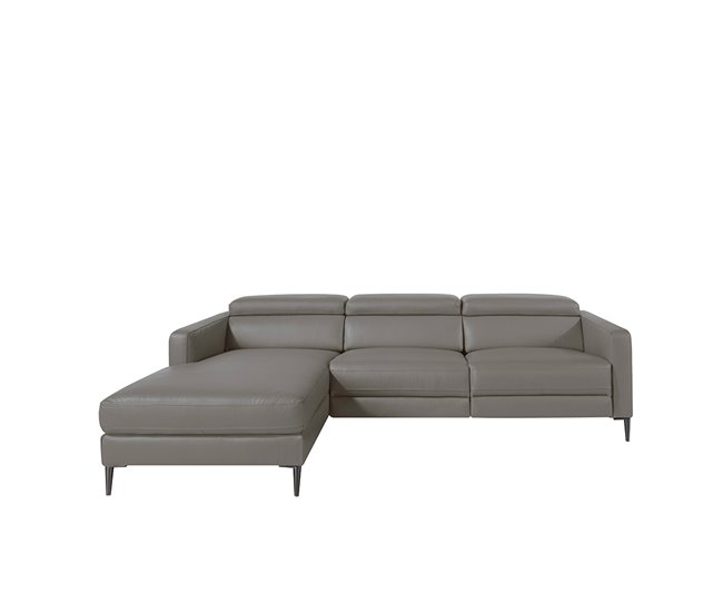 ANGEL CERDA Sofá chaise longue em pele com relaxamento Cinza Escuro