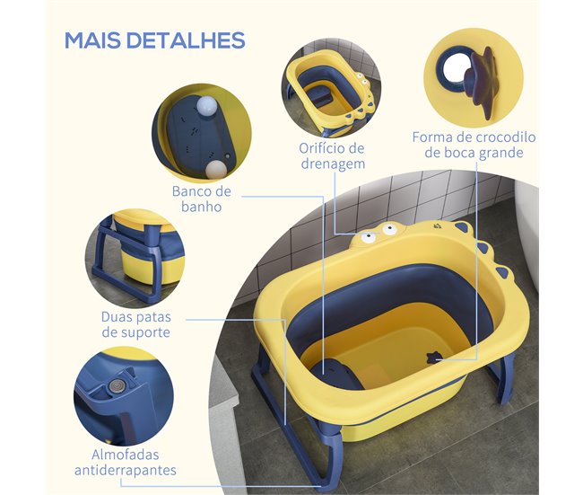 Banheira Dobrável para Bebé Polipropileno (PP), TPE HOMCOM Amarelo