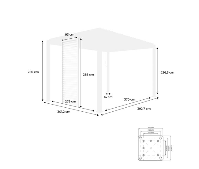 Pérgola bioclimática de alumínio + 3 persianas, Triomphe 400x300 Branco