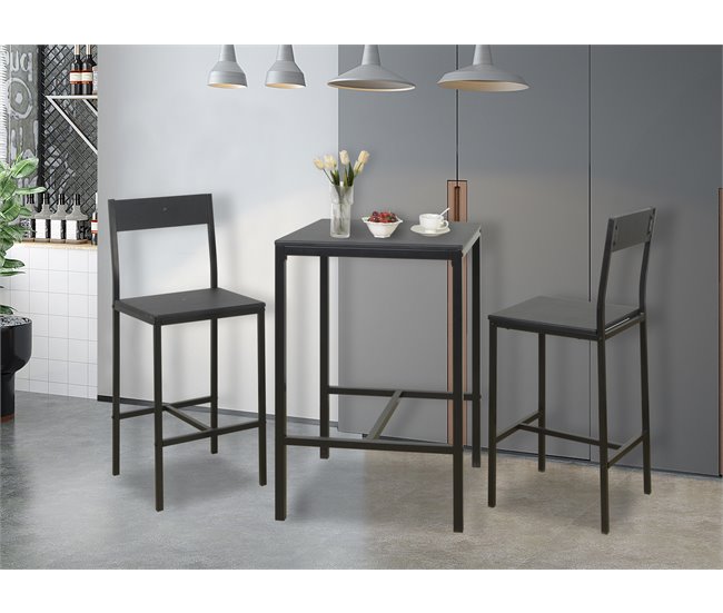 Conjunto de mesa alta com 2 bancos JAMIE Preto