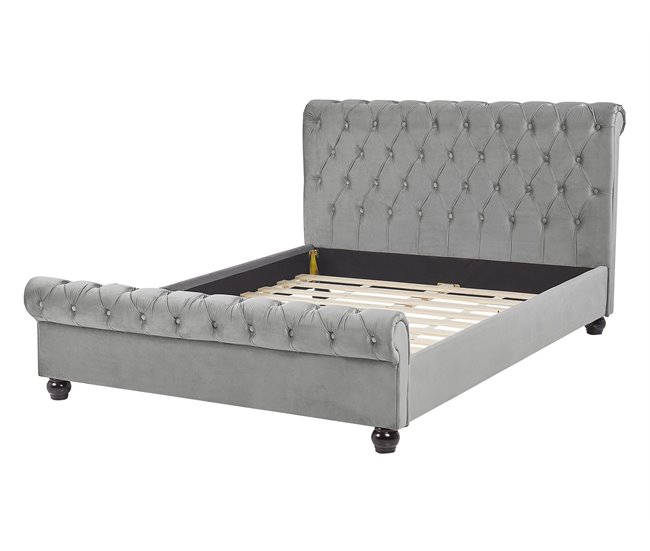 Beliani Cama com estrado Veludo AVALLON 152x233 Cinza Claro