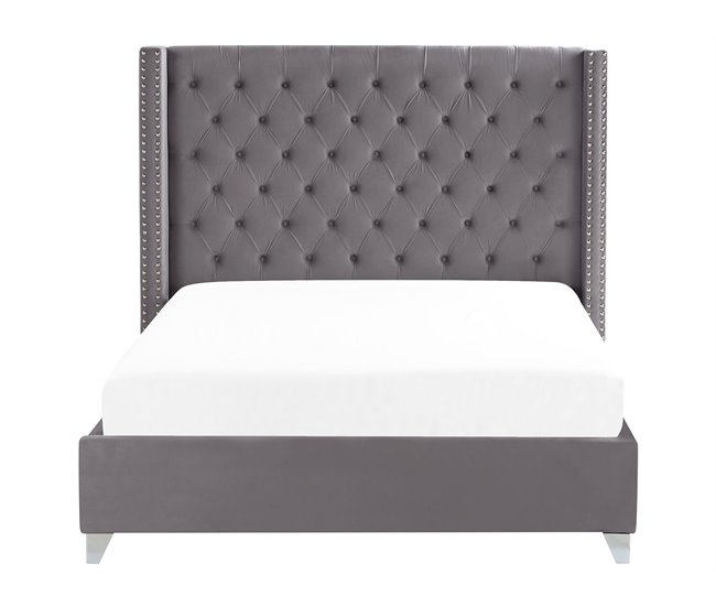 Beliani Cama Terciopelo LUBBON 209x215 Cinza