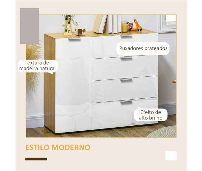 Aparador de Sala de Estar Melamina de Madeira HOMCOM Branco