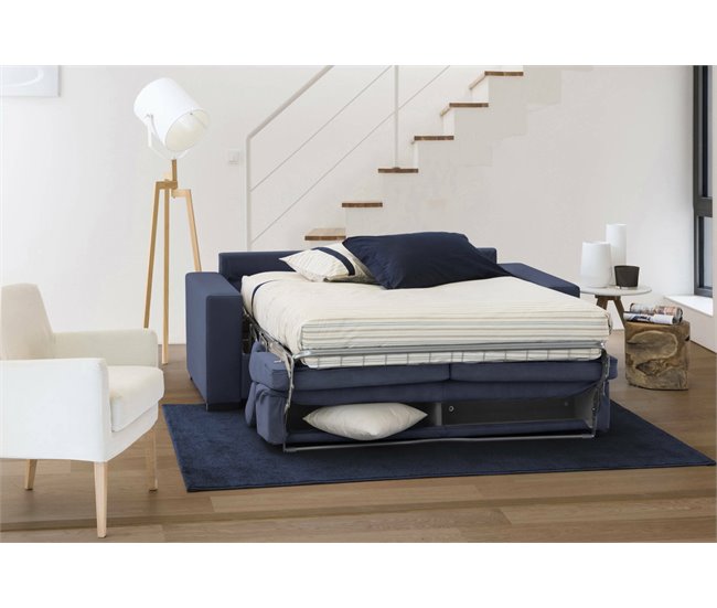 Sofá cama 3 lugares em tecido  Daara Azul